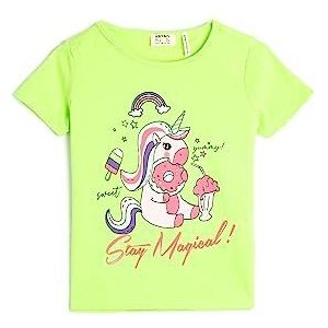 Koton T-shirt met korte mouwen en ronde hals voor meisjes, Neon Geel (Ns3), 6-7 Jaar