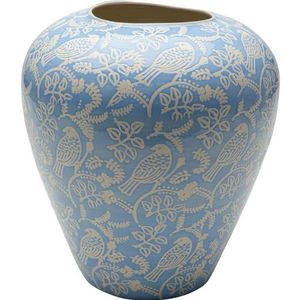 Kare Design vaas Birdsong, blauw, decoratieve vaas, bloemenvaas, vogelzang, porselein, handgemaakt, uniek, 33 cm (H)