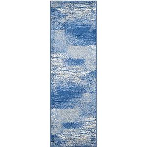 SAFAVIEH Modern abstract tapijt voor woonkamer, eetkamer, slaapkamer - Adirondack Collection, korte pool, zilver en blauw, 76 x 244 cm