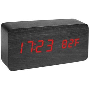 AntDau71 - Digitale wekker voor het nachtkastje in houtlook - multifunctioneel led-display met weergave van tijd, datum, temperatuur en spraakbesturing voor reizen op kantoor (zwart)