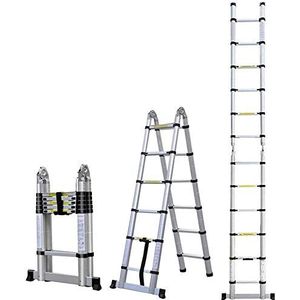 COOCHEER 5 m telescopische ladder, vouwladder, aluminium, 16 antislip treden, maximale belasting: 150 kg