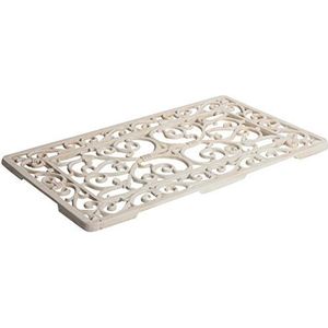 Biscottini Deurmat van gietijzer, groot, L 58,5 x D 34,5 x H 1,5 cm, deurmat voor entree, antiek wit, deurmat van gietijzer, voor de entree, halve maan