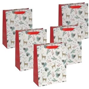 SIGEL GT121 grote premium cadeauzakjes van papier, set van 5, 26 x 33 cm, wit, goud, rood, papieren cadeautasjes Kerstmis