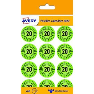 Avery - zak met 48 kalenderpunten, 2020 + 12 maanden, uiterst robuust en zacht, 30 mm diameter (CAL20PE) Avery