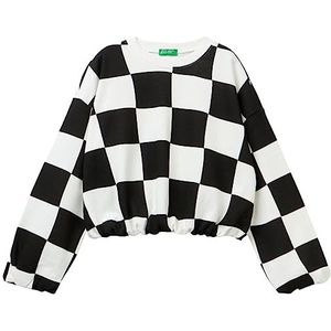 United Colors of Benetton Trainingsshirt voor meisjes en meisjes, zwart en wit ruiten 73f, 170 cm
