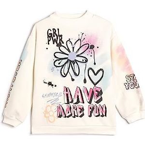 Koton Girls Sweatshirt geborsteld Interior Stand Up ronde hals lange mouwen graffiti bedrukt, ecru(010), 5-6 jaar