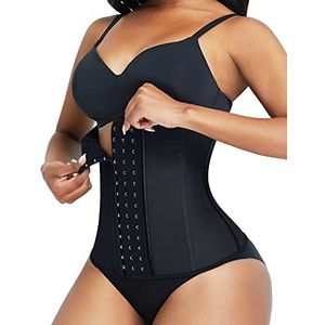 FeelinGirl Taille Trainer voor Dames Latex Training Sport Onderborst Korset Buikweg Taillevormer Cincher Shaper Corsage Body Tailenmieder Afslankkorset met 3 Haak-Zwart M