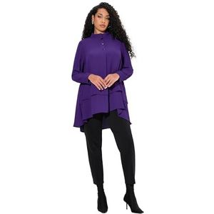 Ulla Popken Dames grote maten plus size tuniek, gelaagde look, A-lijn, opstaande kraag, lange mouwen, lila (lilie), 54-56