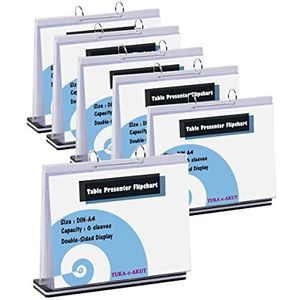 TUKA-i-AKUT [6x] A4 Tafel Flipover van Acryl met Voet, 6 PVC Transparante Hoezen voor Dubbelzijdige Display, Liggend Presentatie Teken Poster Houder Counter Weergave Flipchart, TKD8210-A4-6x