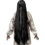 Widmann 04901 - Pruik Evil Spirit Volwassen Vrouw, psycho, horror, donker, Halloween, carnaval, lengte 100 cm, één maat, zwarte kleur