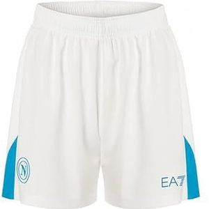 SSC NAPOLI Voetbalshorts junior wit lichtblauw, EA7 officieel product, voetbalshorts voor volwassenen 2024/2025-14 jaar, Wit/Lichtblauw, 14 Jaar