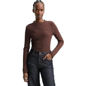 TOM TAILOR Denim T-shirt met lange mouwen voor dames, 38824 - Soft Chocolate Brown, XL