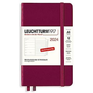 LEUCHTTURM1917 367736 weekkalender & notitieboek Pocket (A6) 2024, met extra schrift voor adressen en jubilea, Port Red, Duits, 12 maanden
