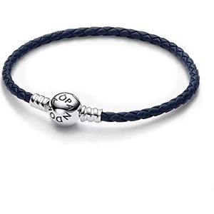 PANDORA Moments Blaues Geflochtenes Lederarmband mit Kugelverschluss, Kompatibel Moments, Größe: 20,5 cm, 592790C01-S3