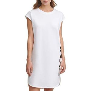 DKNY Dames Cap Sleeve Logo T-shirt Dress, wit, S