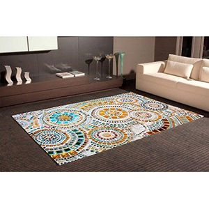 Tapijt cirkels imitatie grijs meerkleurig PVC | 95 cm x 165 cm | Tapijt PVC | Vinyl vloer | Huisdecoratie