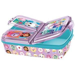 p:os 36543 - Gabbys Poppenhuis lunchbox voor kinderen met 3 compartimenten, plastic lunchbox met clipsluiting, snackbox voor kleuterschool, school en vrije tijd