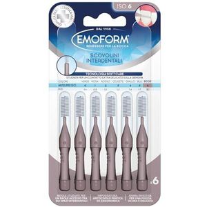 Interdentale borstel Emoform beige, 6 stuks met SoftCare-technologie voor een extra zacht contact met het tandvlees dankzij zachte haren, antislip handgreep met kap voor mondhygiëne