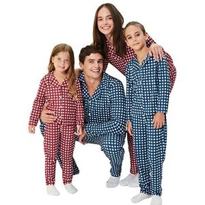 Trendyol Dames Man Plaid Gebreide Pyjama Set, Blauw, S (Pack van 2), Blauw, S