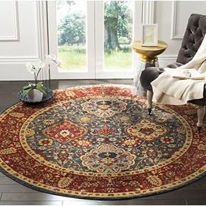 Safavieh Traditioneel tapijt voor woonkamer, eetkamer, slaapkamer - Mahal Collection, korte pool, marineblauw en rood, 120 x 120 cm