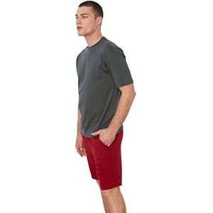 Trendyol Heren antraciet mannelijk basic 100% katoen ontspannen pasvorm ronde kraag korte mouwen T-shirt, antraciet, Large