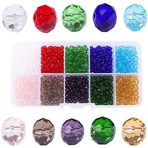 Lumeiy Briolette Crystal Glass Beads voor het maken van sieraden, kristallen spacer-kralen, faceted glazen kralen, verschillende kleuren, met bewaardoos (1000 stuks)