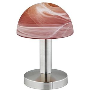 Trio-lampen 599000118 tafellamp in mat nikkel, Touch-Me-functie (4-voudig schakelbaar, 3 helderheidsniveaus), glas albastkleurig kleurverloop rood/oranje, exclusieve 1xE14 max. 40W, hoogte 21 cm