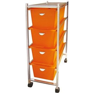 Laroom trolley met 4 laden, chroom, roestvrij staal, frame en PP drawers, oranje
