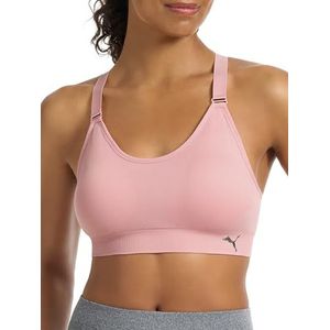 PUMA Naadloze sportbeha voor dames, verpakking van 2 stuks, Zilver Roze/Heather Grijs, L
