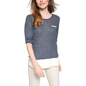 ESPRIT Damesshirt met lange mouwen met blousesinzet op, meerkleurig (navy 400), XS