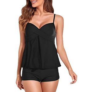 EULLA Tankini-set, twee stuks tankini voor dames, Zwart, S