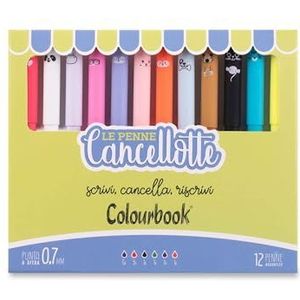 Colourbook Cancellotte - Set van 12 uitwisbare gelstiften, navulbaar, halfronde gum, diameter van de punt 0,7 mm (Colour Mix)