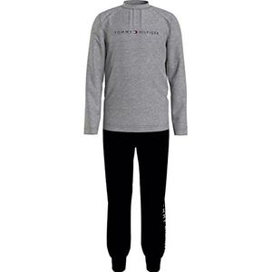 Tommy Hilfiger Basic Ls broek jersey set pyjama voor jongens, Medium Grijs Ht/Zwart, 8-10 Jaren