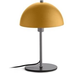 Fisura - ""Domus"" mosterdkleurige metalen tafellamp met zwarte voet. Nachtlampje compatibel met E14 lamp. Ontspannend warm licht. Leeslamp. Afmetingen 18cm x 32cm.