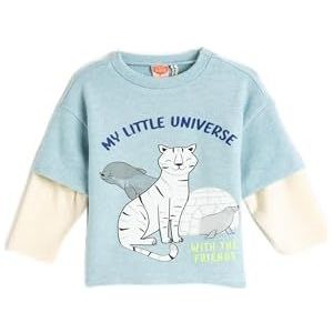 Koton Babyboy Fleece Sweat Cat Printed Long Sleeve Crew Neck, blauw (640), 18-24 Monate