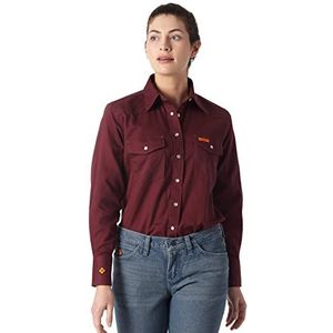 Wrangler Women's Western Long Sleeve Sateen Snap Work Shirt, Burgundy, L