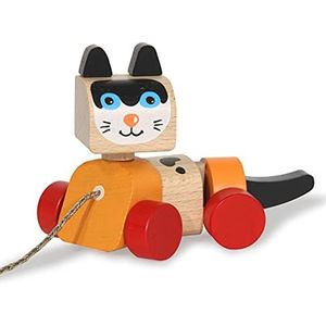 JAMARA Kidiwood 460704 houten speelgoed kat, vanaf 18 maanden, massief houten esdoorn en beuken, kleuren op waterbasis, bevordert de motorische vaardigheden en tastgevoel, trekkoord, meerkleurig