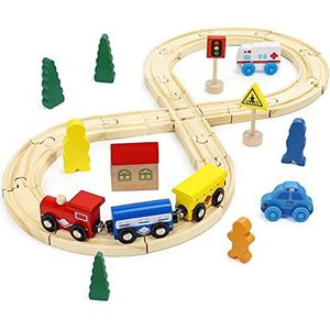 Houten spoorbaan kinderspeelgoed vanaf 3 jaar spoorweg houten speelgoed houten spoorbaan accessoires racebaan geschenken voor jongens meisjes 3 4 5 6 jaar (33 stuks)