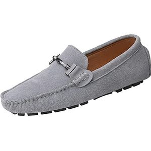 SMajong Klassieke mocassin suède Penny Loafers Comfort lage schoenen bootschoenen zacht platte rijschoenen, grijs, 41.5 EU