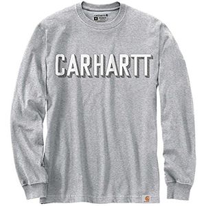 Carhartt Heren Relaxed Fit Heavyweight Long-Sleeve Block Logo Graphic Work Utility T-shirt, Heather Grey, XL