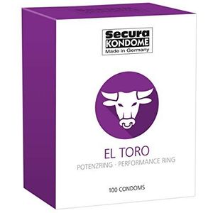 Secura El Toro 100 condooms - 100 preservatieven ter voorkoming van hormonen voor mannen, geïntegreerde potentiering, langere erectie