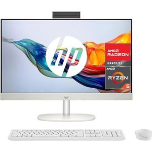HP 27-cr0008ss Computer 68,6 cm (27 inch), Full HD, met camera, draadloos toetsenbord en muis (AMD Ryzen 5 7520U, 16 GB RAM, 512 SSD, AMD Radeon Graphics, zonder besturingssysteem), wit