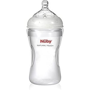 Nuby NT67018 - Natural Touch brede hals fles van siliconen 300 ml, met Soft-Flex flessenzuiger gemaakt van siliconen, vanaf 3 maanden, maat M voor middelgrote drinkstroom