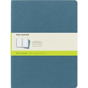 Moleskine Cahier Journal (3-delige set notitieboeken met blanco pagina's, kartonnen omslag en katoenen borduurwerk, extra groot 19 x 25 cm, 120 pagina's), levendig blauw