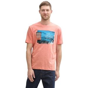 TOM TAILOR Heren T-shirt met foto-print, 12642 - Hazy Coral Rose, XL
