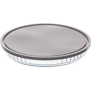 Glazen bakvorm/bakblik/ovenschaal - rond 27,5x3,5cm - oven/magnetron/koelkast/diepvriezer/vaatwasserbestendig - met deksel