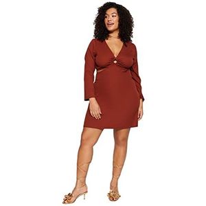 Trendyol Mini-skaterjurk voor dames, getailleerd, geweven grote maten, Bruin, 40 grote maten