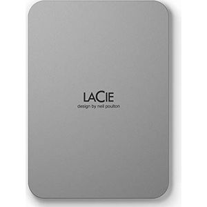 LaCie Mobile Drive, 5 TB, Externe harde schijf draagbare - Moon Silver, USB-C 3.2, voor pc en Mac, gerecyclede materialen na consumptie, inclusief Adobe All Apps Plan en Rescue-services (STLP5000400)