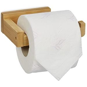 Relaxdays toiletrolhouder bamboe - zelfklevende wc rolhouder muur - wc papier houder wand