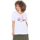 Ulla Popken - Shirt - Rosa - V-hals - Halve Mouw - Motiefprint